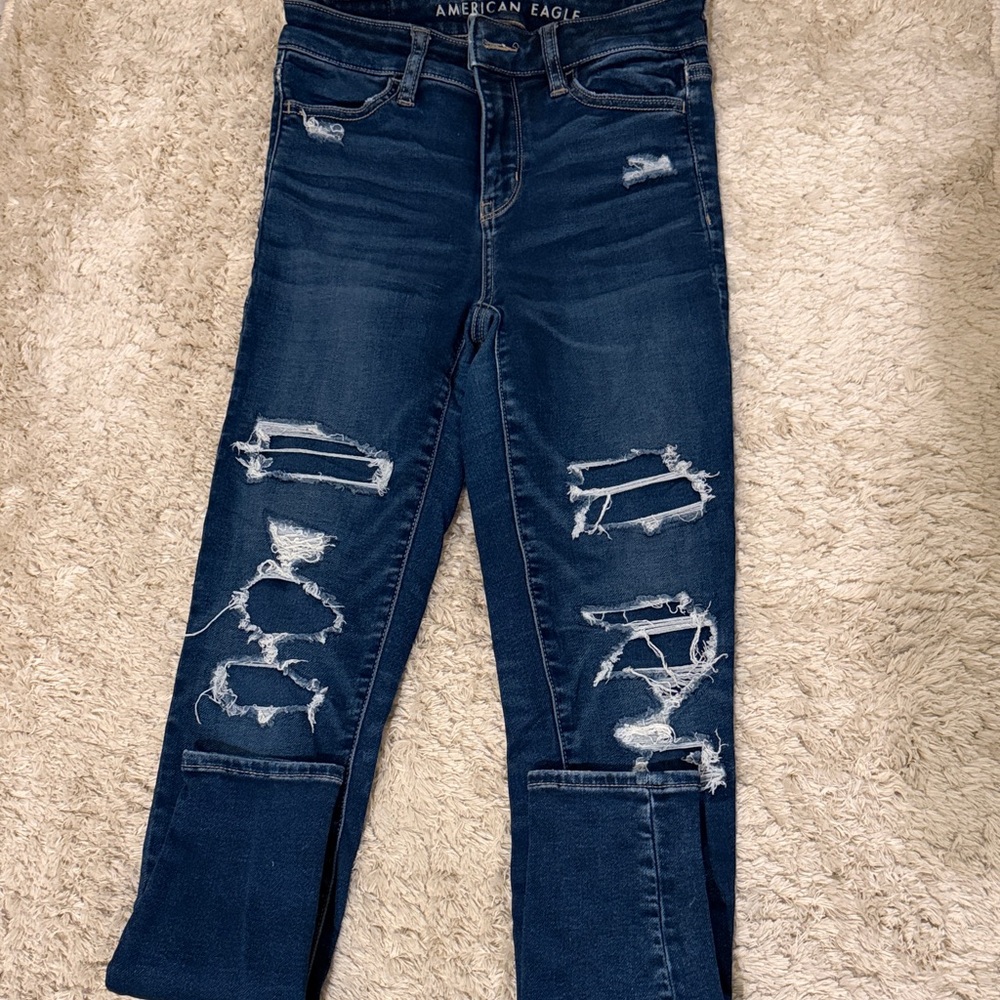 American Eagle Outfitters Dark Blue Ripped Skinny Jeans